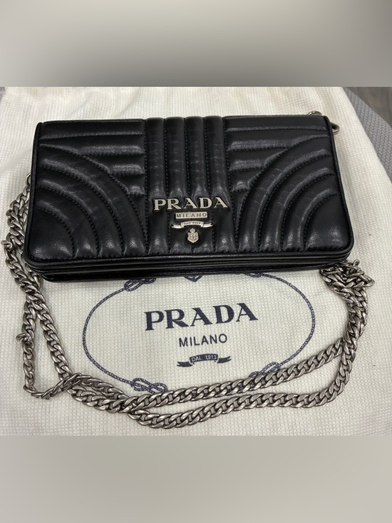Prada Handbags - Prada Black Quilted Leather Chain Wallet-authentic